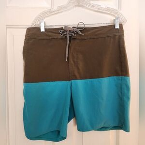 Prana On The Rocks Board Shorts Size 32 Colorblock Deep Lush Green Surf Swim
